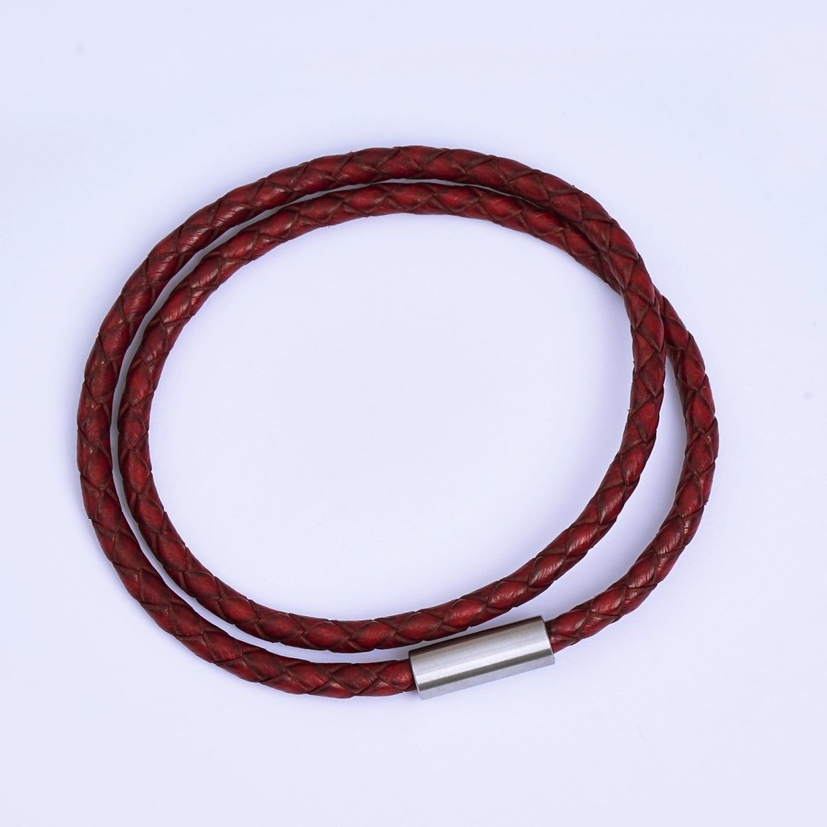 Stainless Steel Braided Leather Cord Bracelet in Orange, Blue, Brown, Black for Men Jewelry | WA1018 - WA1236 - DLUXCA