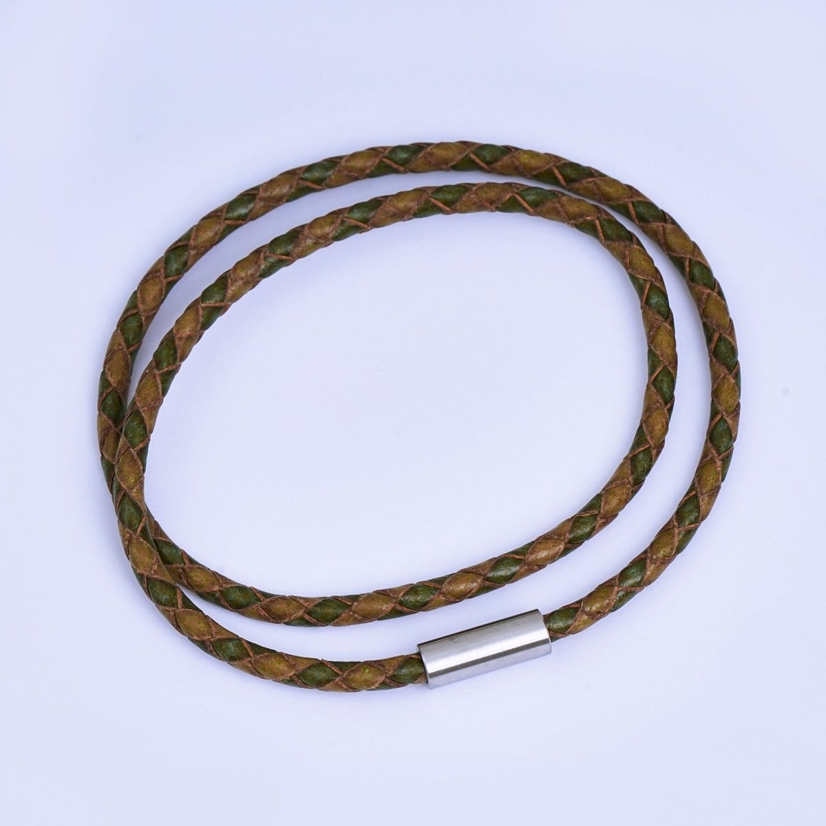 Stainless Steel Braided Leather Cord Bracelet in Orange, Blue, Brown, Black for Men Jewelry | WA1018 - WA1236 - DLUXCA