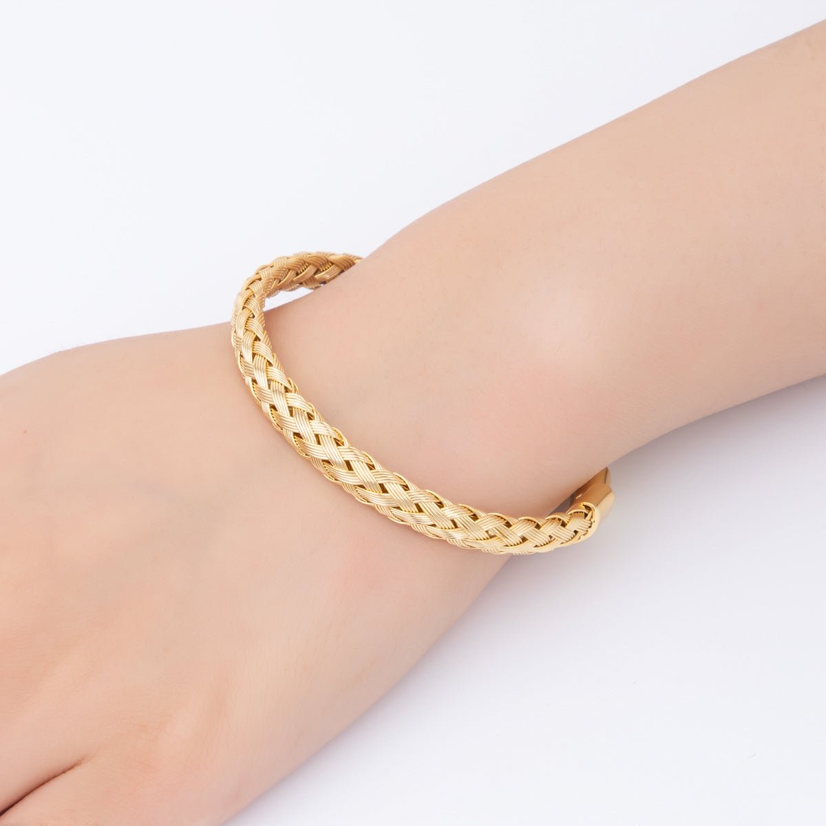 Stainless Steel Braided Woven Round Cuff Bangle Bracelet | WA - 3471 - DLUXCA
