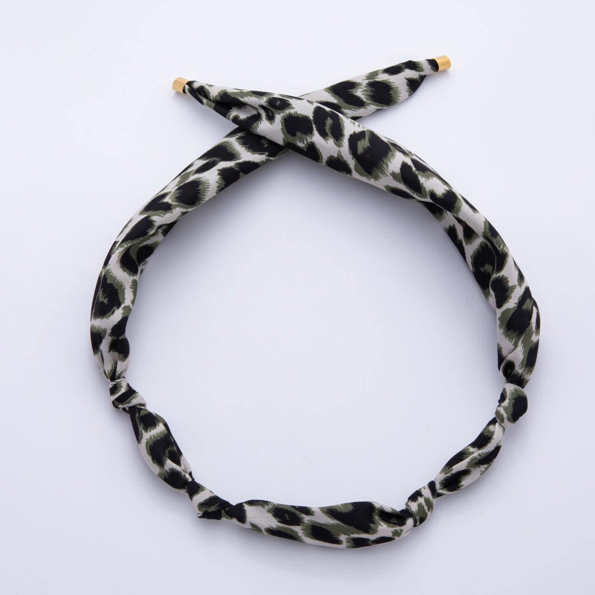 Stainless Steel Brown Black Cheetah Leopard Print Soft Faux Silk Bandana Scarf Necklace | WA - 976 ~ WA - 987 - DLUXCA