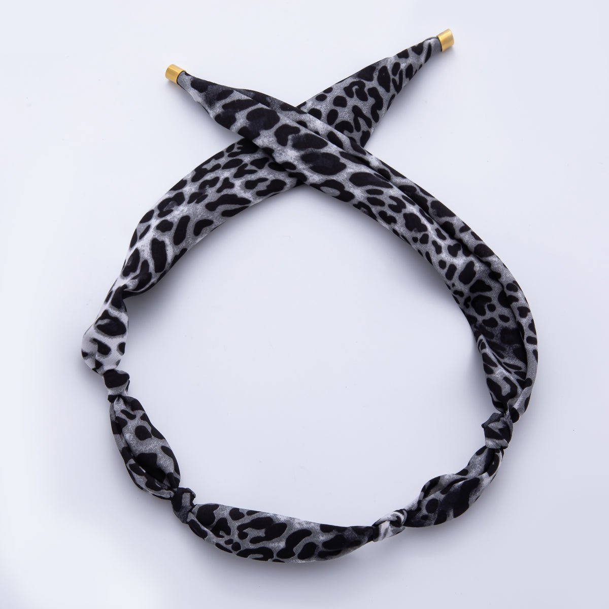 Stainless Steel Brown Black Cheetah Leopard Print Soft Faux Silk Bandana Scarf Necklace | WA - 976 ~ WA - 987 - DLUXCA