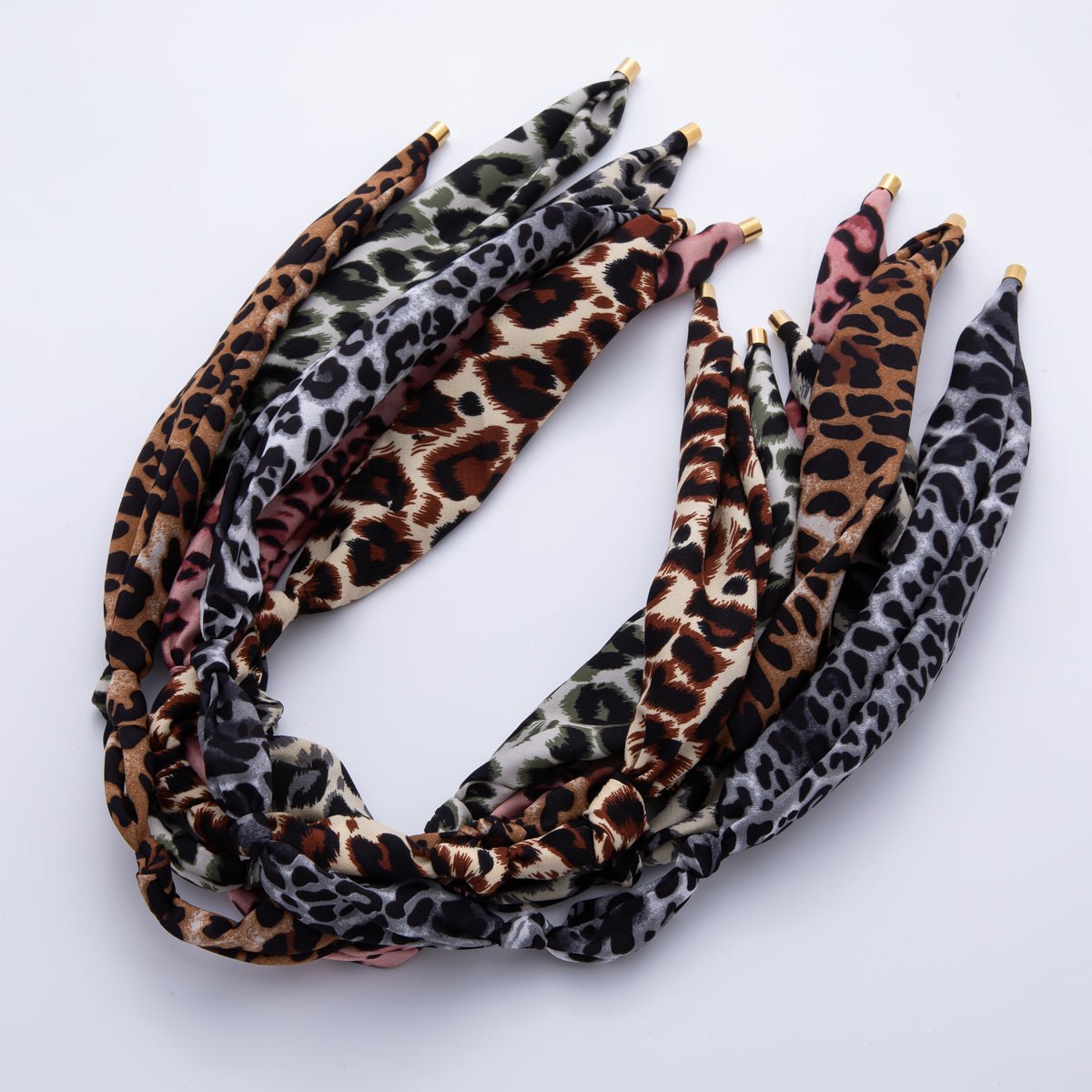 Stainless Steel Brown Black Cheetah Leopard Print Soft Faux Silk Bandana Scarf Necklace | WA - 976 ~ WA - 987 - DLUXCA