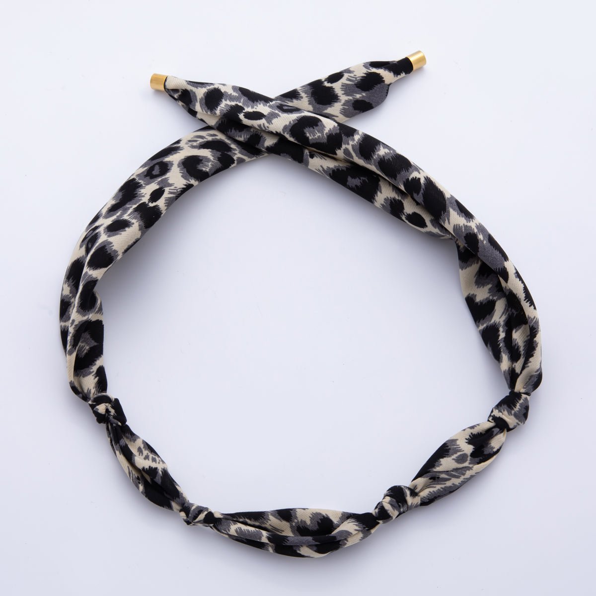 Stainless Steel Brown Black Cheetah Leopard Print Soft Faux Silk Bandana Scarf Necklace | WA - 976 ~ WA - 987 - DLUXCA
