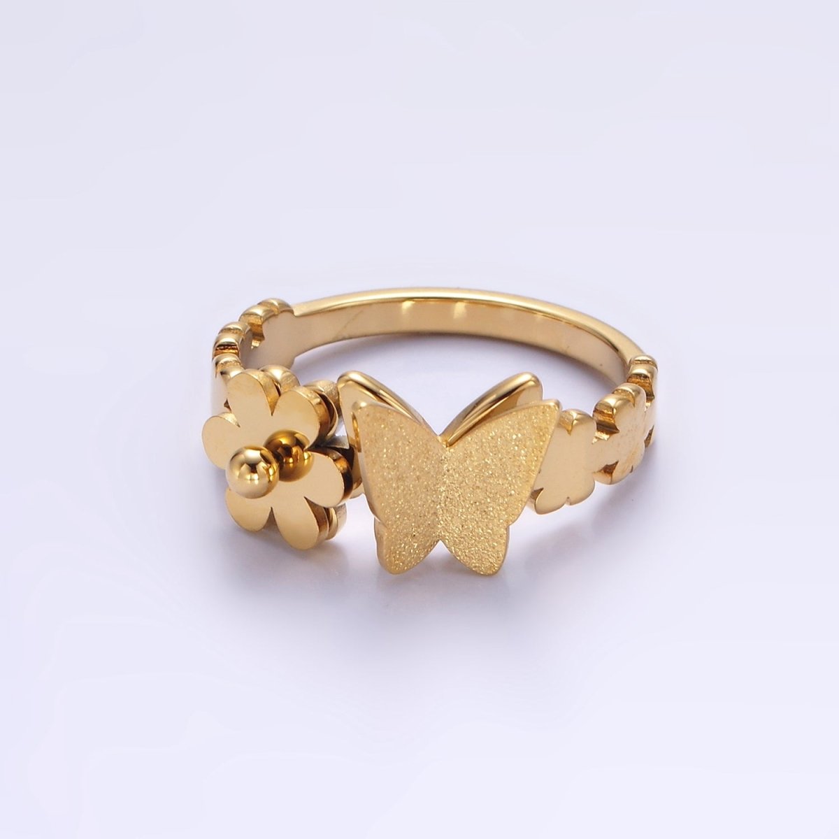 Stainless Steel Butterfly Flower Minimalist Ring | U051 U052 - DLUXCA