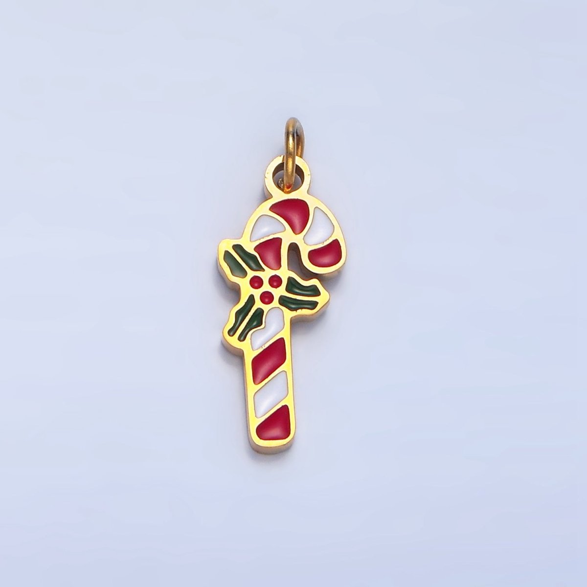 Stainless Steel Candy Cane Mistletoe Enamel Christmas Holidays Charm | P1514 - DLUXCA