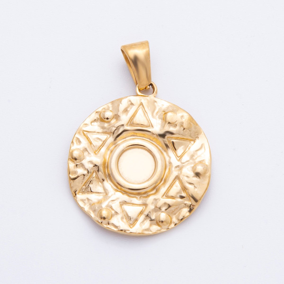 Stainless Steel Celestial Star Hammered Round Pendant | J - 513 - DLUXCA