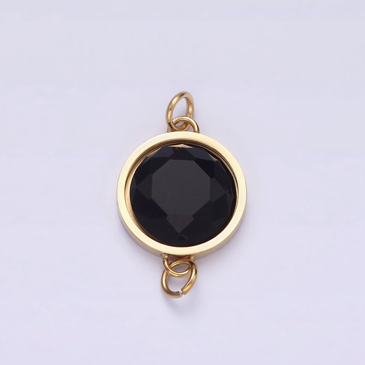 Stainless Steel Charm Connector Black Onyx, Blue Lapiz Multifaceted Round Bezel Link Connector | G713 G714 - DLUXCA