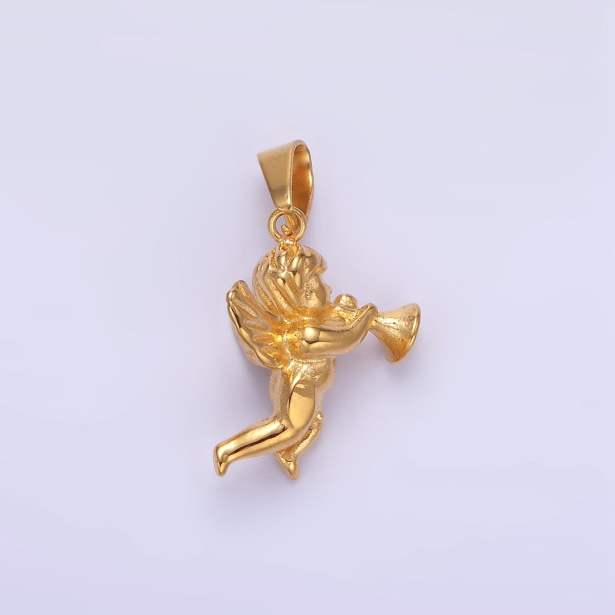 Stainless Steel Cherub Baby Angel Trumpet Pendant | P1456 - DLUXCA
