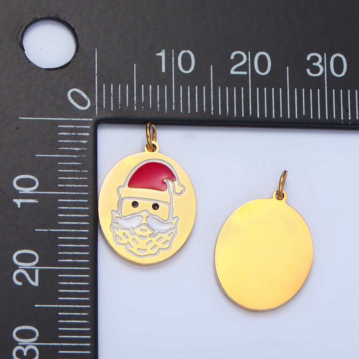 Stainless Steel Christmas Santa Claus Enamel Oval Holiday Charm | P1506 - DLUXCA