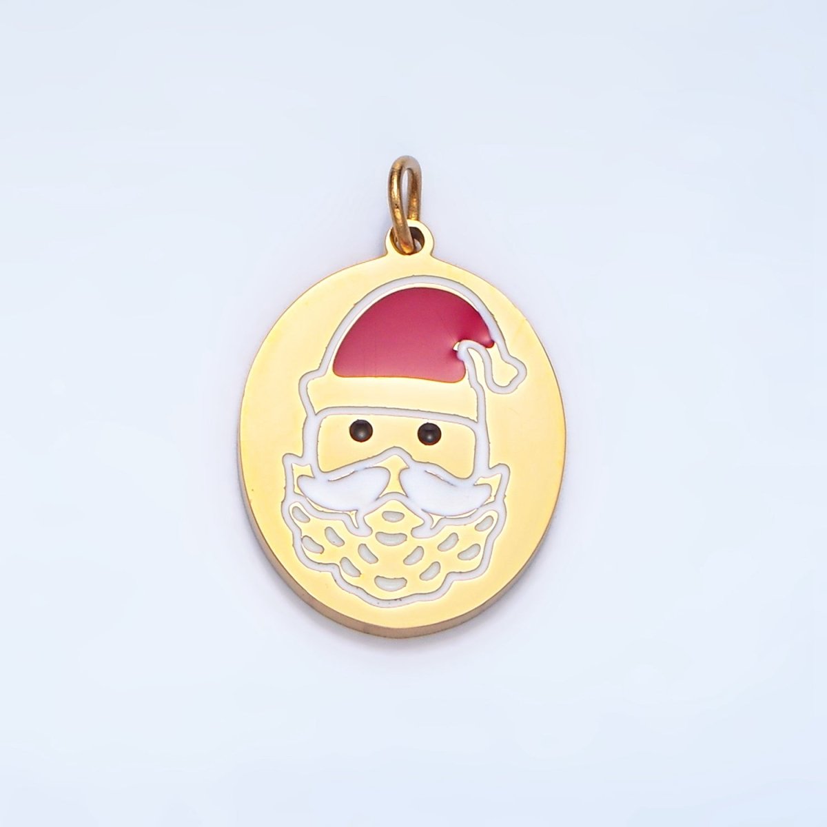 Stainless Steel Christmas Santa Claus Enamel Oval Holiday Charm | P1506 - DLUXCA