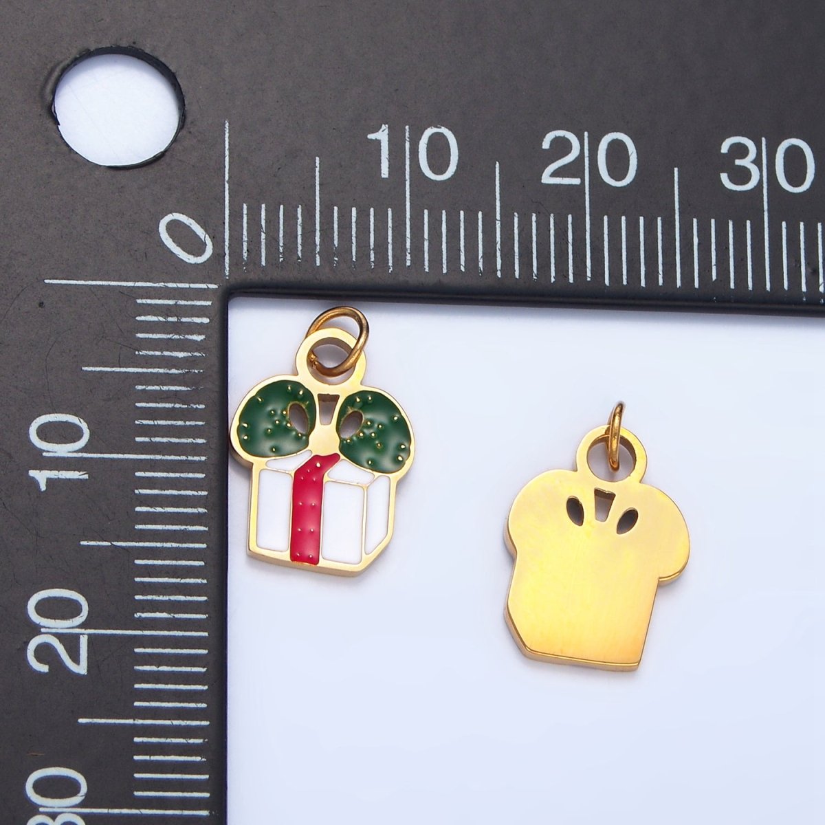 Stainless Steel Christmas Wrapped Present Enamel Holiday Charm | P1375 - DLUXCA