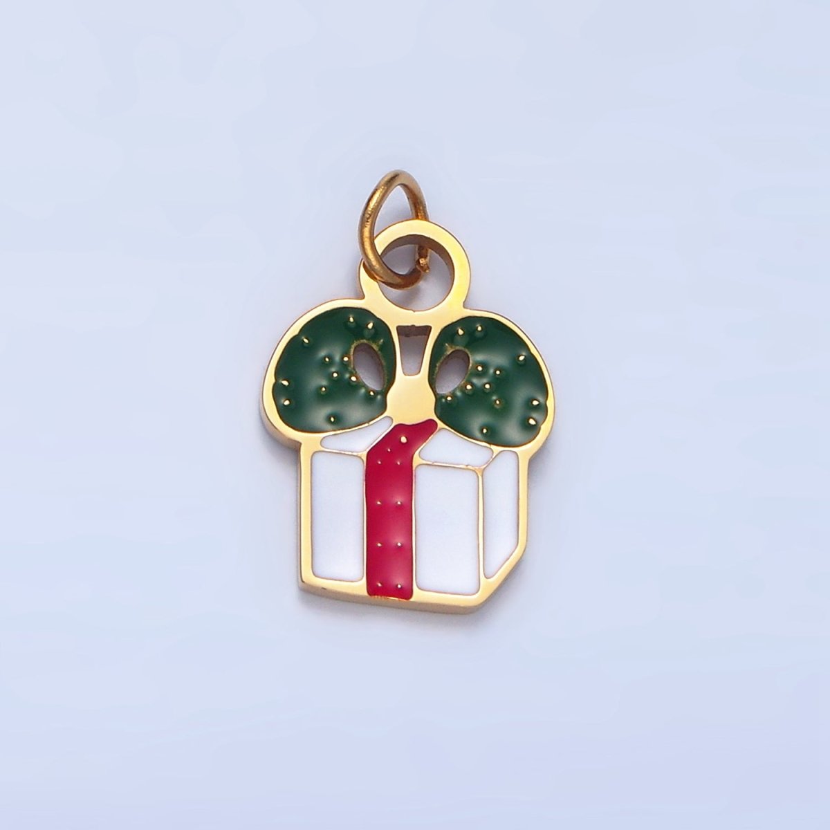 Stainless Steel Christmas Wrapped Present Enamel Holiday Charm | P1375 - DLUXCA