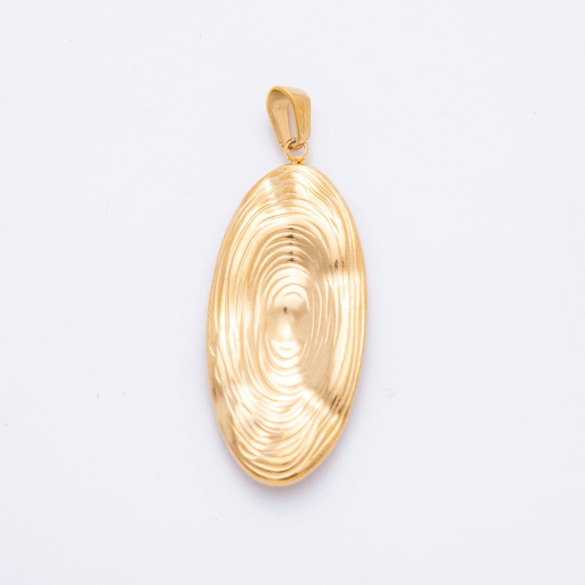 Stainless Steel Circular Lined Textured Oval Pendant | J - 514 - DLUXCA