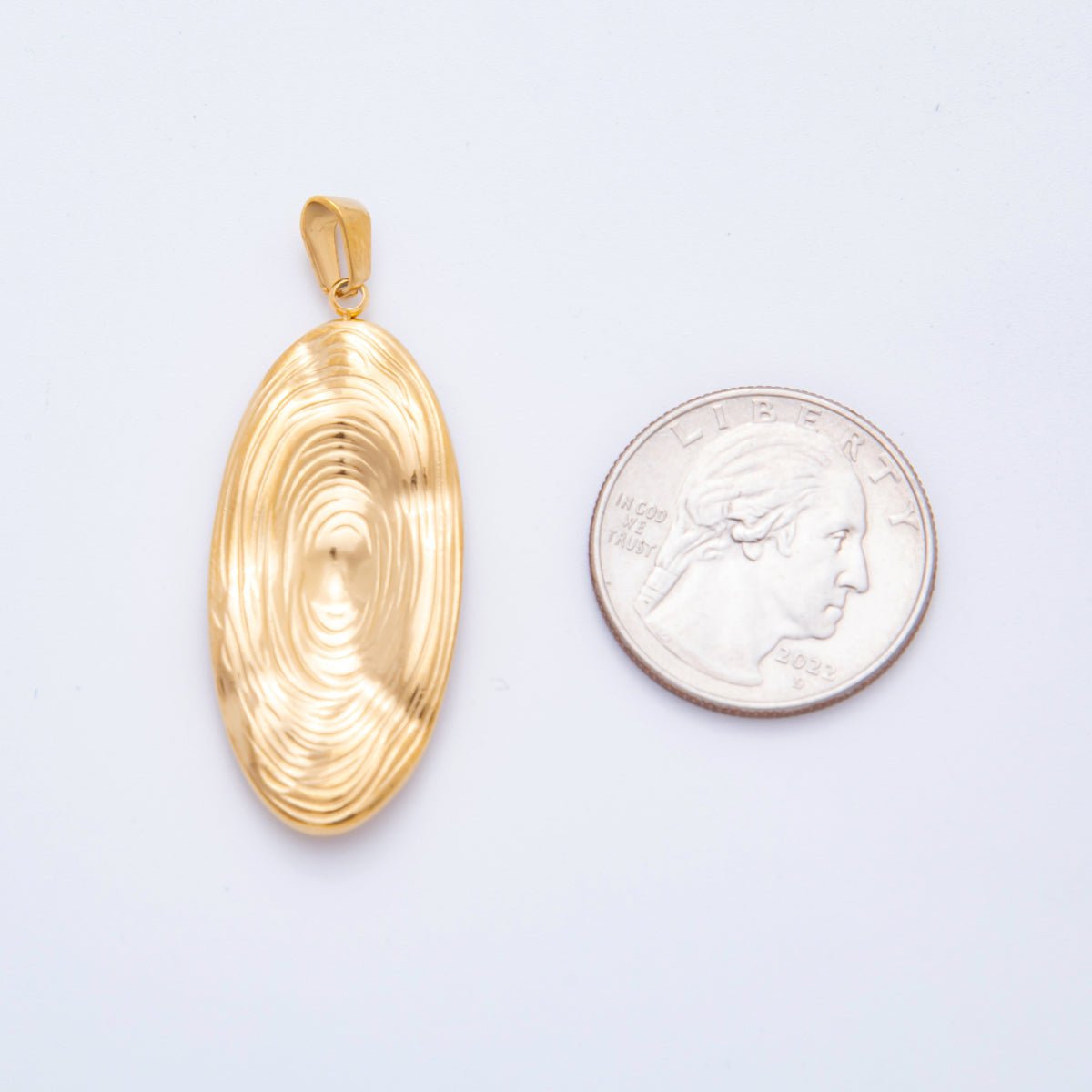 Stainless Steel Circular Lined Textured Oval Pendant | J - 514 - DLUXCA