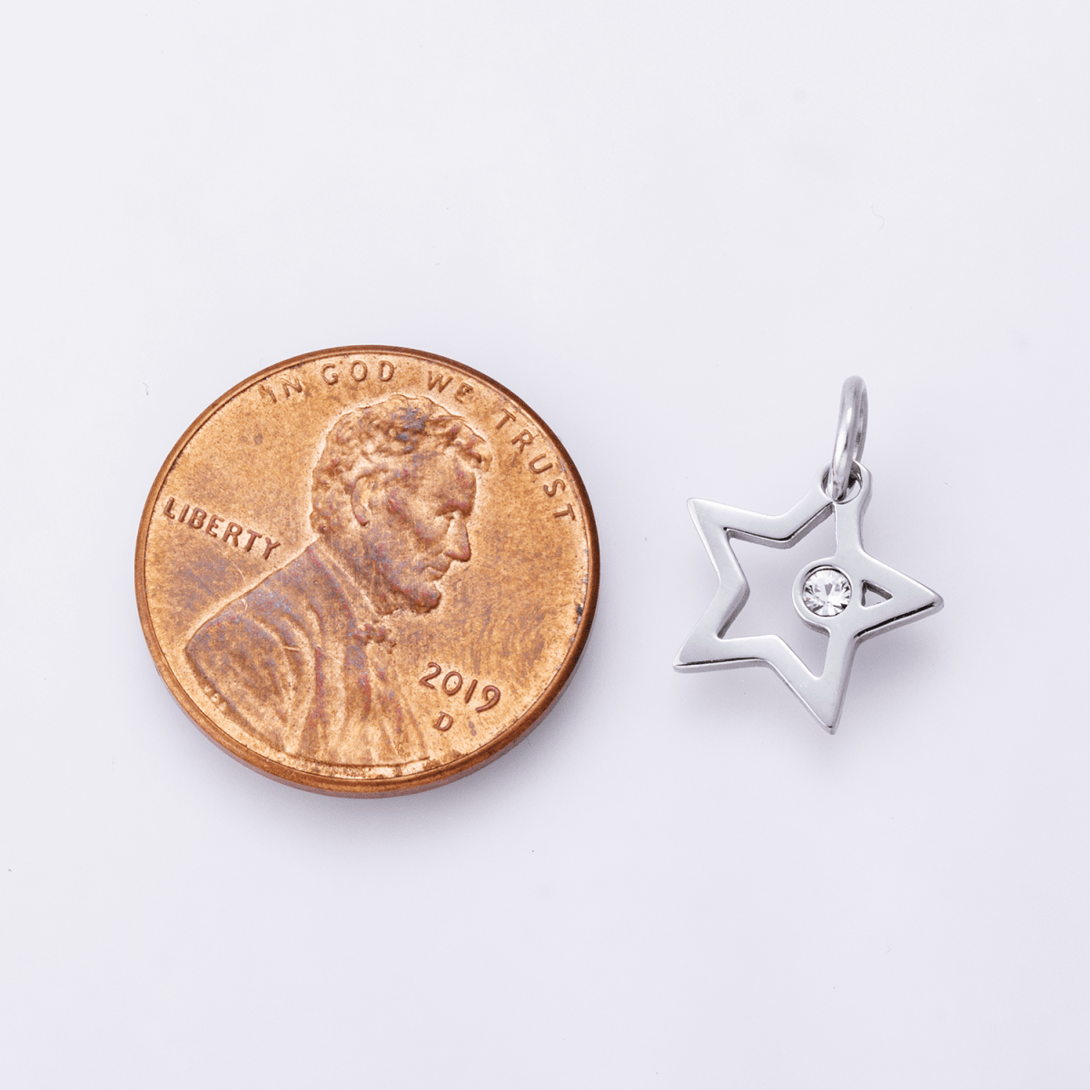 Stainless Steel Clear CZ Celestial Star Open Charm | C00387 - DLUXCA