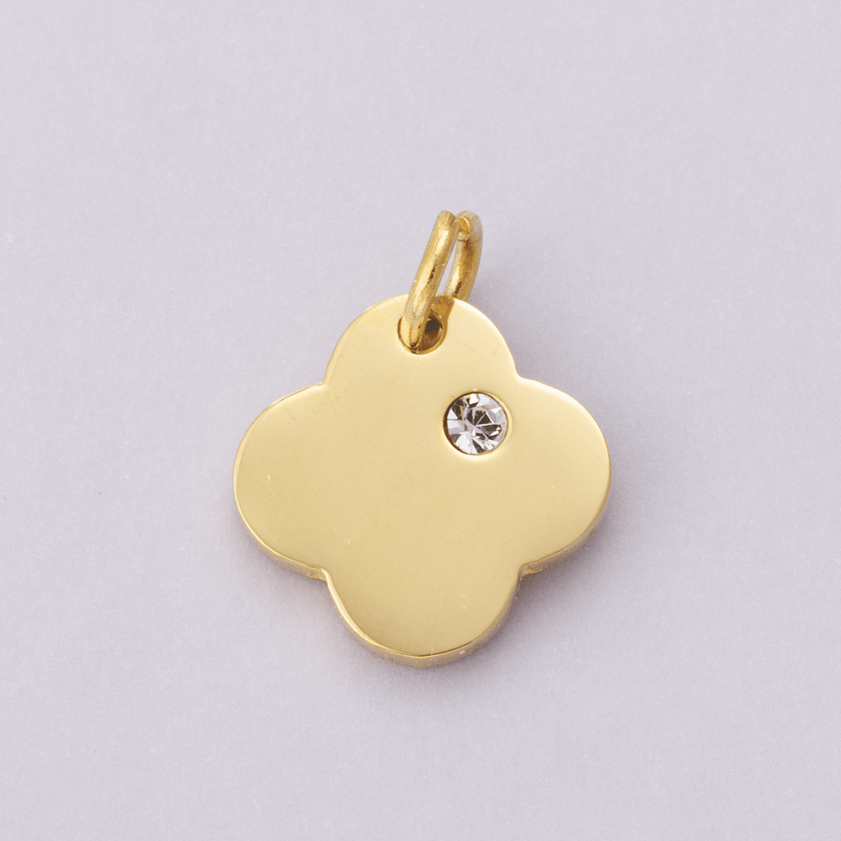 Stainless Steel Clear CZ Clover Quatrefoil Charm | E00627 - DLUXCA