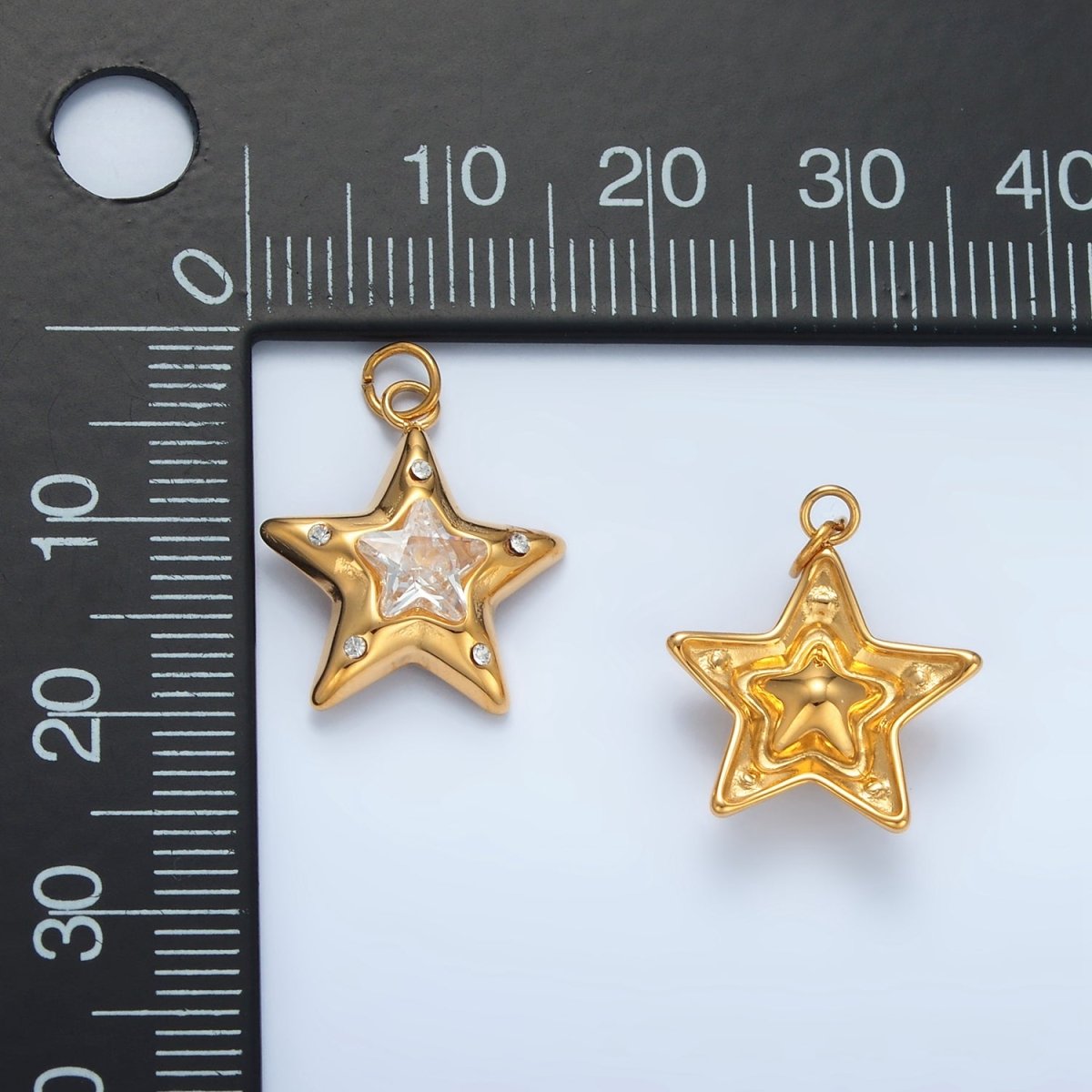 Stainless Steel Clear CZ Dotted Celestial Star Charm | P701 - DLUXCA