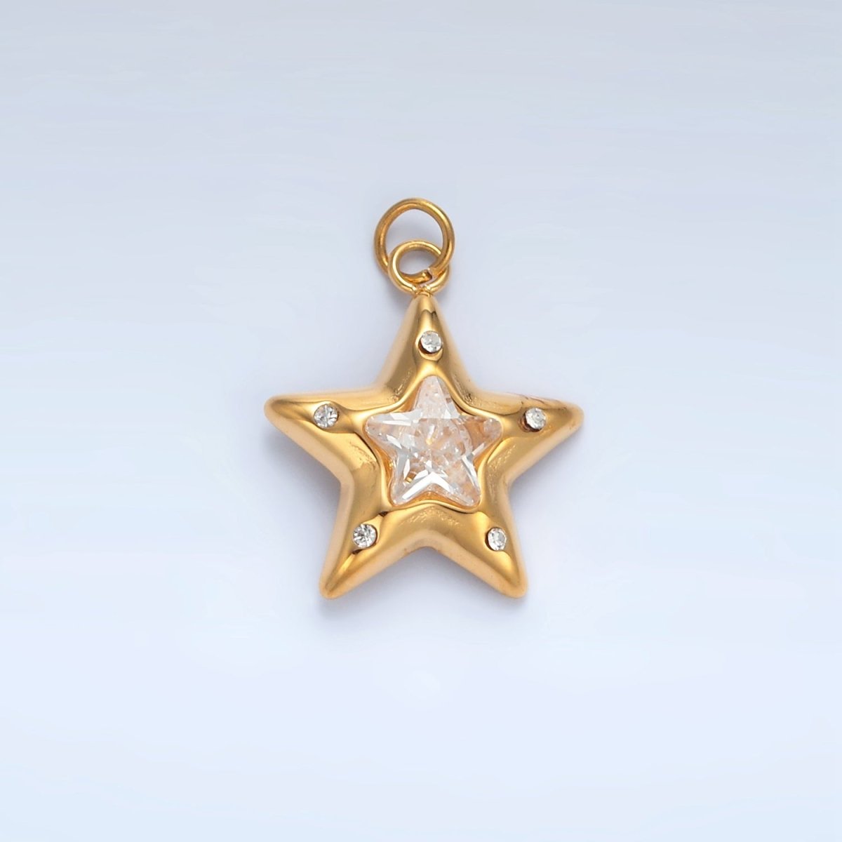 Stainless Steel Clear CZ Dotted Celestial Star Charm | P701 - DLUXCA