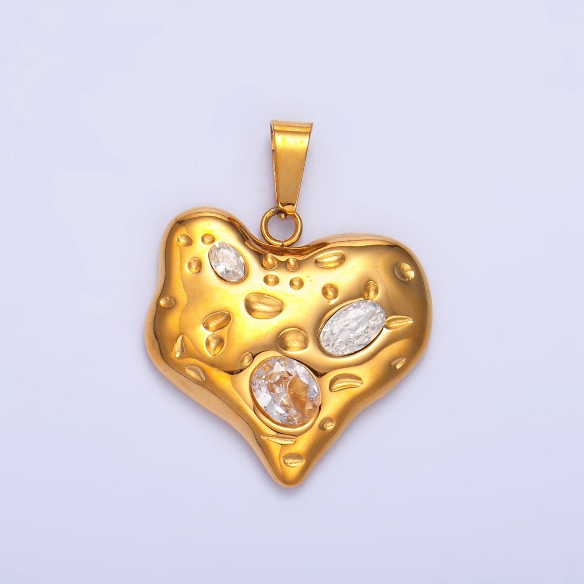 Stainless Steel Clear CZ Hammered Molten Heart Pendant | P1544 - DLUXCA