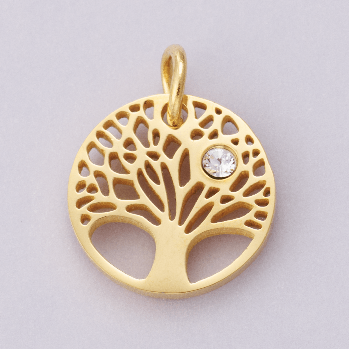 Stainless Steel Clear CZ Natural Tree Open Charm in Gold & Silver | E00631 - DLUXCA