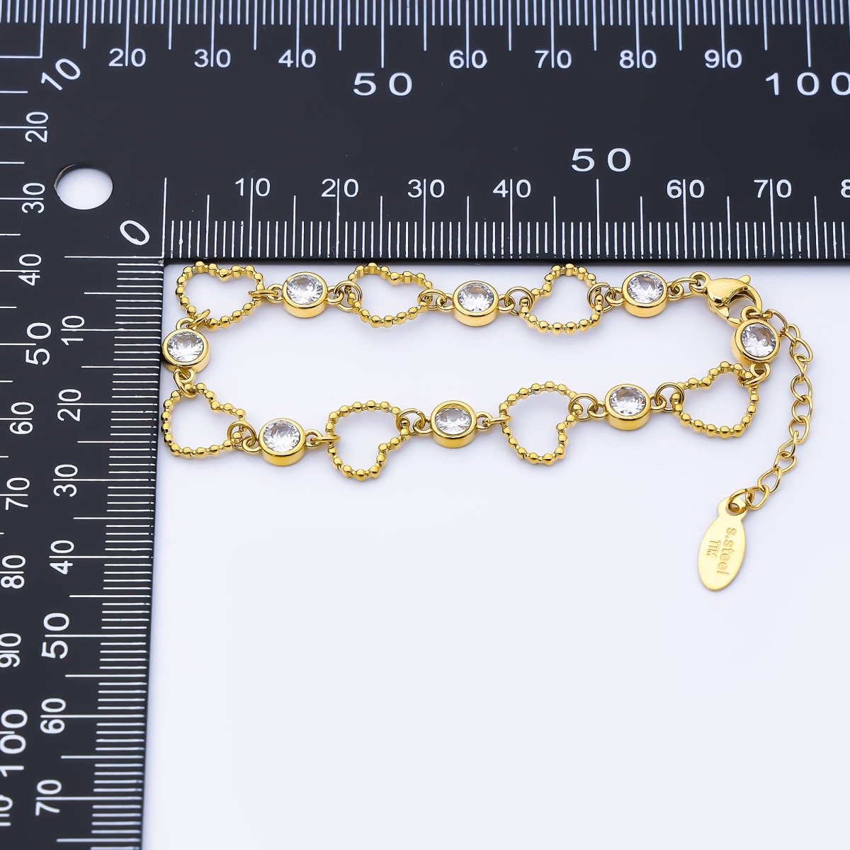 Stainless Steel Clear CZ Round Open Beaded Bubble Heart 6.5 Inch Bracelet | WA - 4009 - DLUXCA