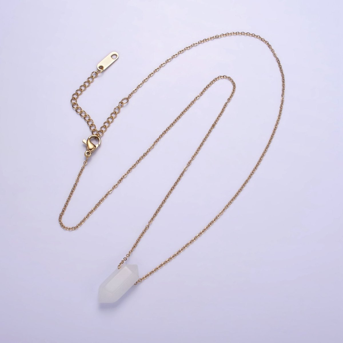 Stainless Steel Clear Quartz Gemstone 17" Cable Chain Necklace w. 2 Inch Extender | WA - 2544 - DLUXCA