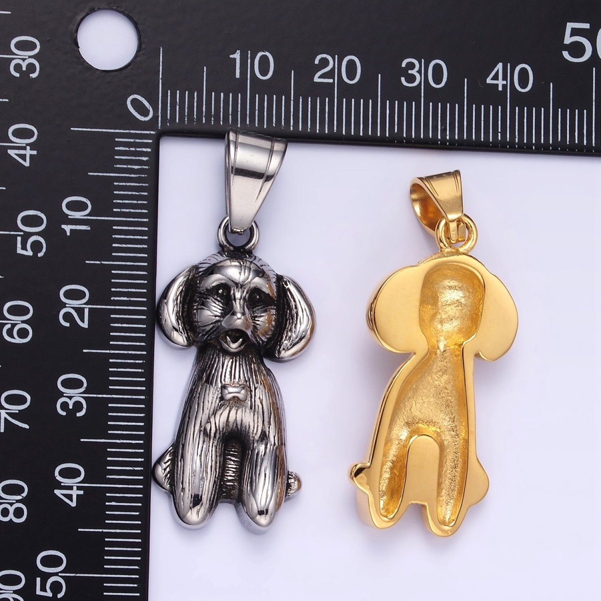 Stainless Steel Cocker Spaniel Pet Dog Minimalist in Gold & Oxidized Silver | P1460 - DLUXCA