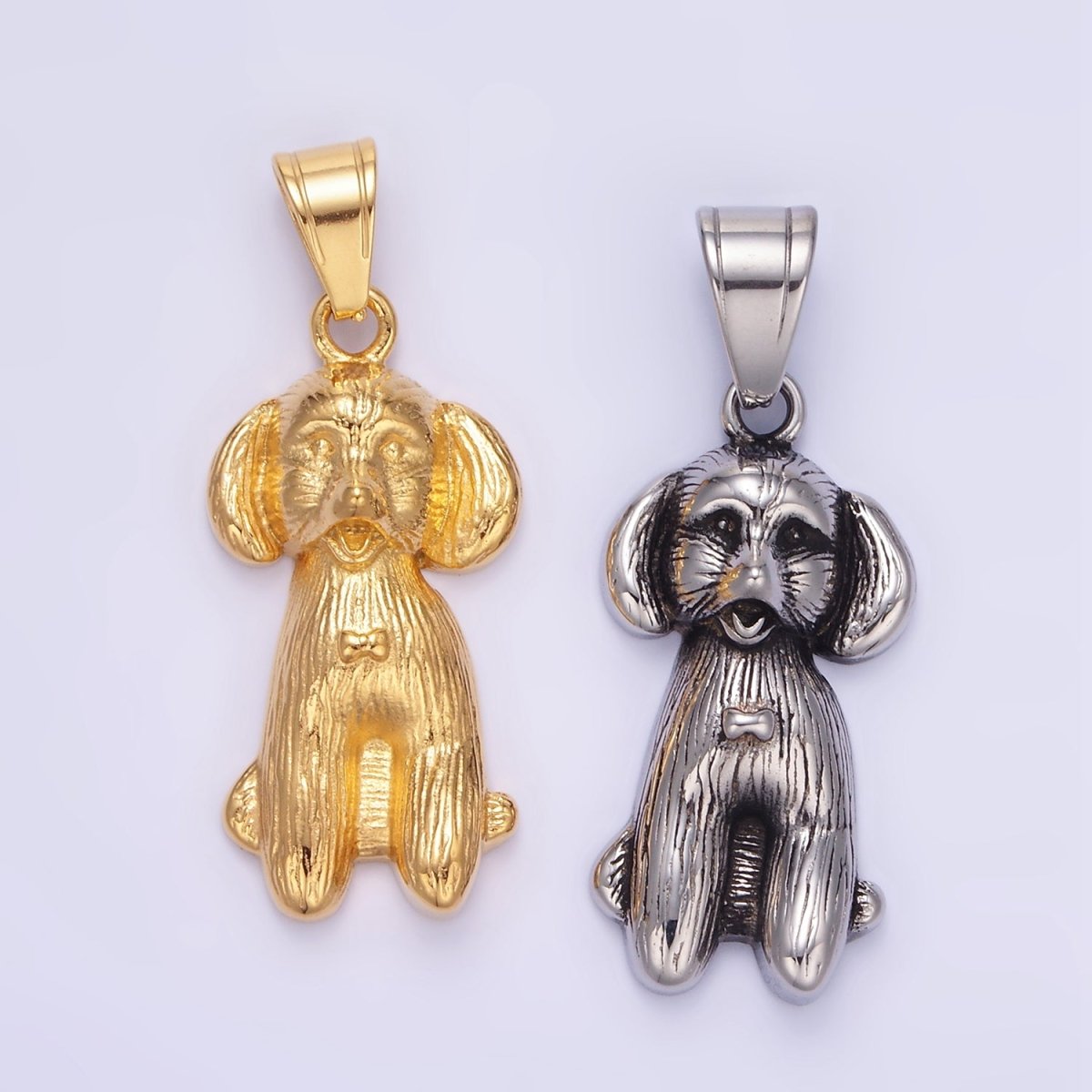 Stainless Steel Cocker Spaniel Pet Dog Minimalist in Gold & Oxidized Silver | P1460 - DLUXCA