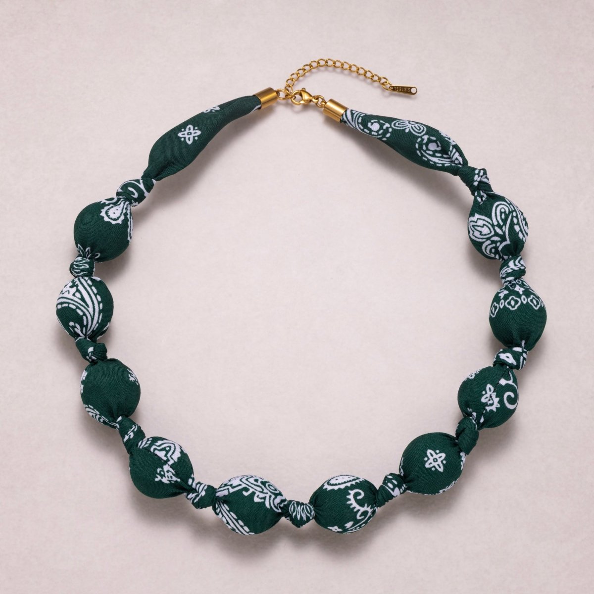 Stainless Steel Colorful Fabric Wrapped Bead Statement 17 Inch Handmade Scarf Necklace w. Extender | WA - 04396 - WA - 04400 - DLUXCA