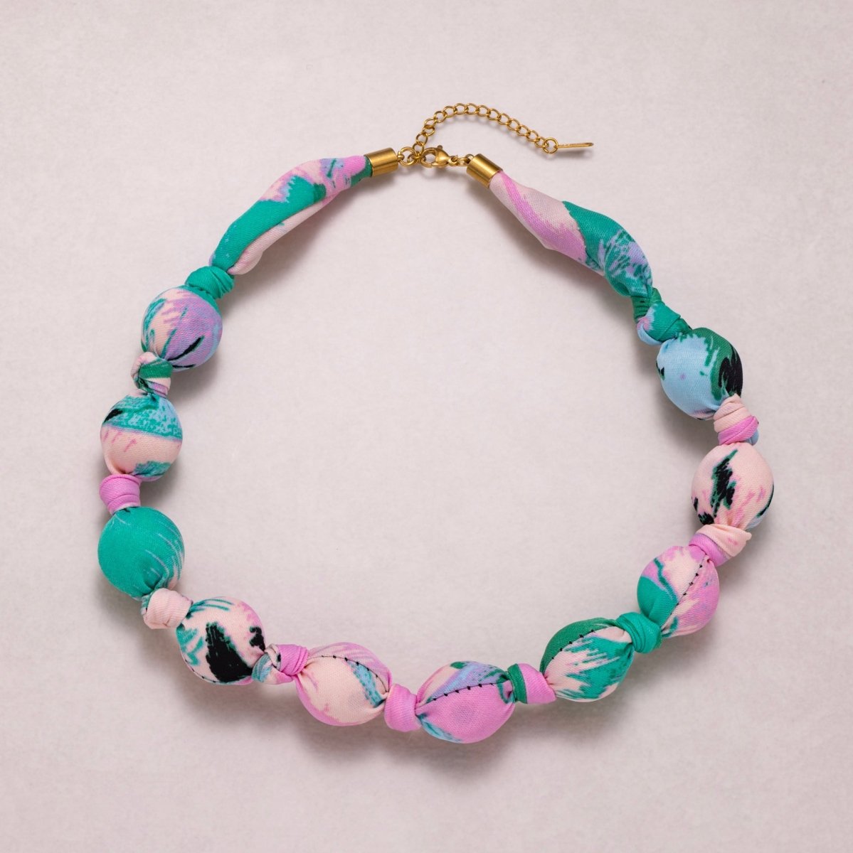 Stainless Steel Colorful Fabric Wrapped Bead Statement 17 Inch Handmade Scarf Necklace w. Extender | WA - 04396 - WA - 04400 - DLUXCA