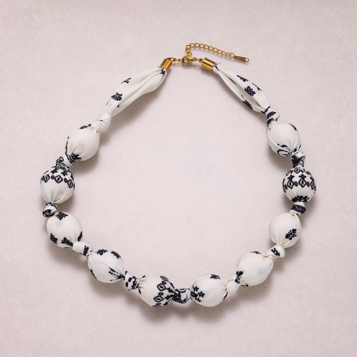 Stainless Steel Colorful Fabric Wrapped Bead Statement 17 Inch Handmade Scarf Necklace w. Extender | WA - 04396 - WA - 04400 - DLUXCA