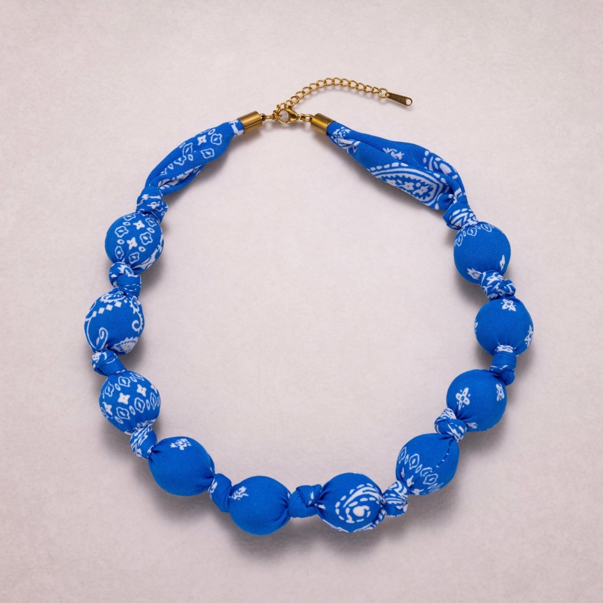 Stainless Steel Colorful Fabric Wrapped Bead Statement 17 Inch Handmade Scarf Necklace w. Extender | WA - 04396 - WA - 04400 - DLUXCA