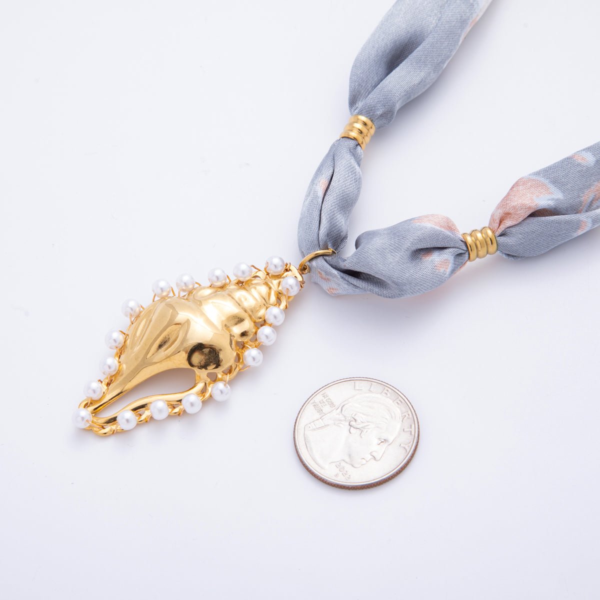 Stainless Steel Conch Sea Shell, Religious Cross Smooth Silk Scarf Handmade Necklace | WA - 3779 WA - 3780 - DLUXCA