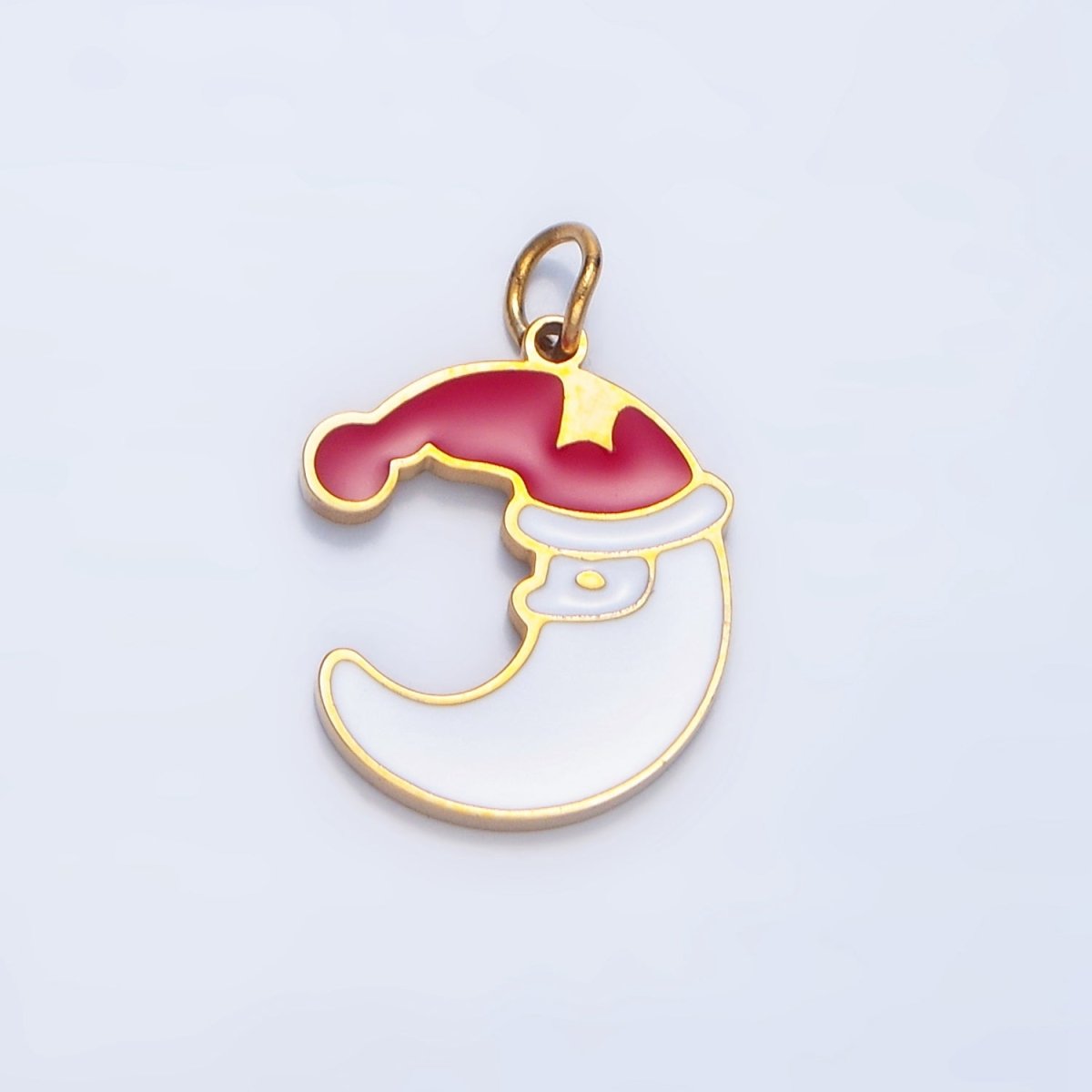 Stainless Steel Crescent Moon Santa Claus Enamel Christmas Holiday Charm | P1495 - DLUXCA