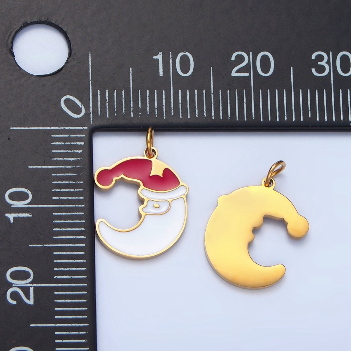 Stainless Steel Crescent Moon Santa Claus Enamel Christmas Holiday Charm | P1495 - DLUXCA