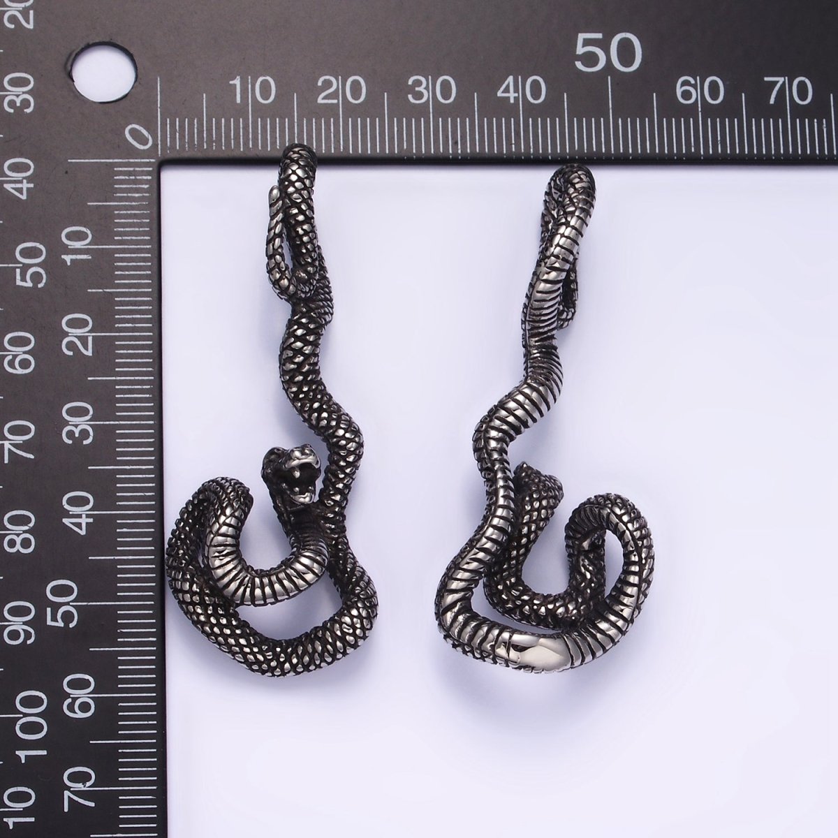 Stainless Steel Curled Serpent Snake Drop Oxidized Silver Pendant | P1466 - DLUXCA