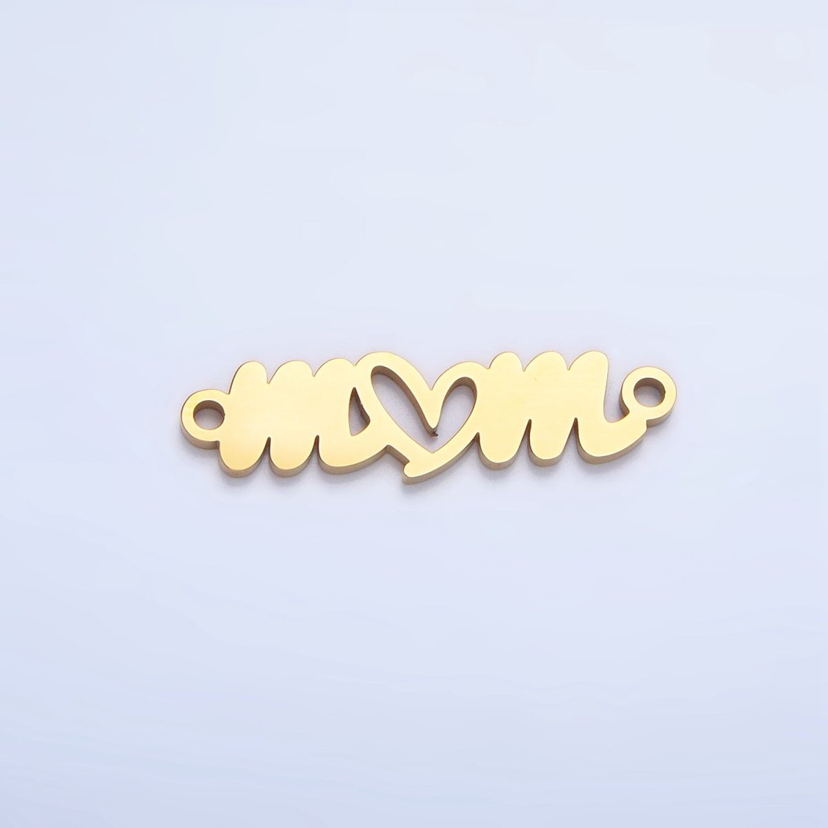 Stainless Steel Cursive "Mom" Heart Charm Connector in Gold & Silver | G - 457 - DLUXCA