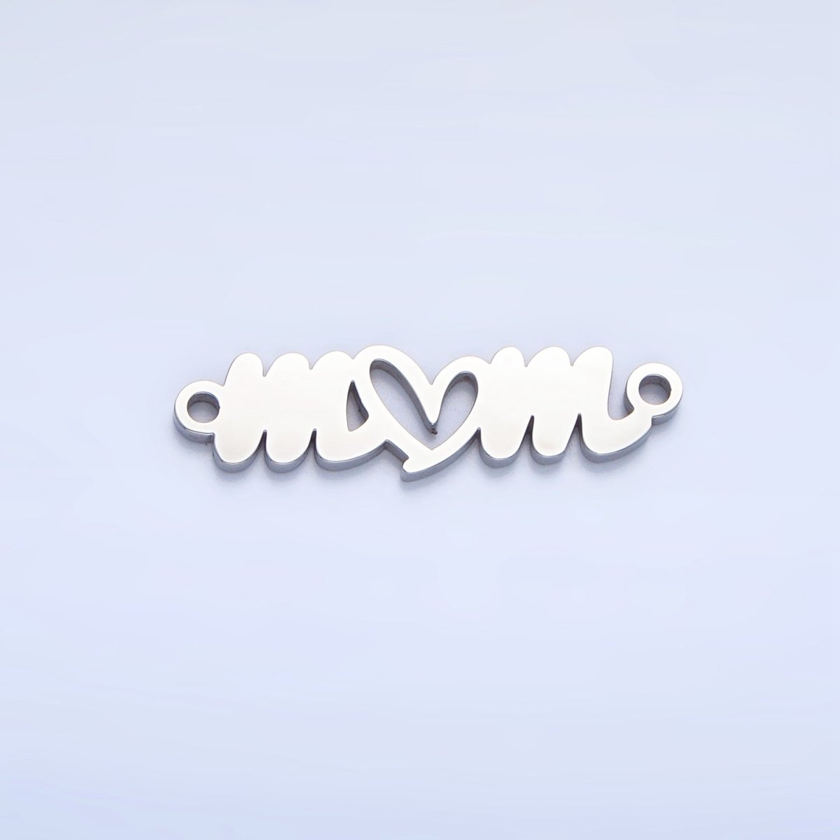 Stainless Steel Cursive "Mom" Heart Charm Connector in Gold & Silver | G - 457 - DLUXCA