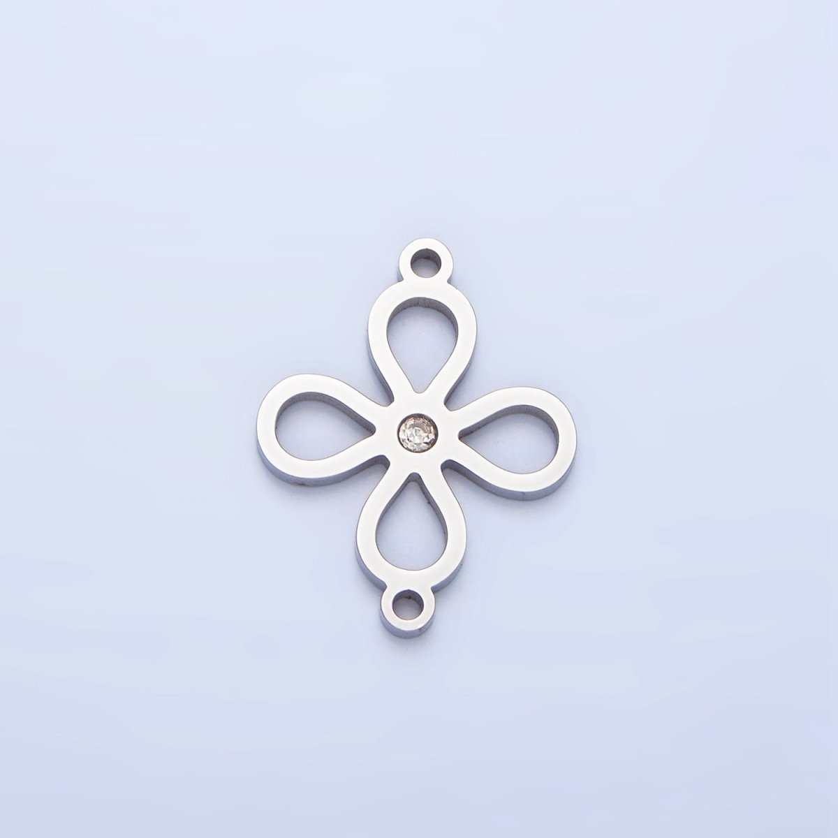 Stainless Steel CZ Lucky Charm Four Leaf Clover Charm Connector in Gold & Silver | F - 412 - DLUXCA