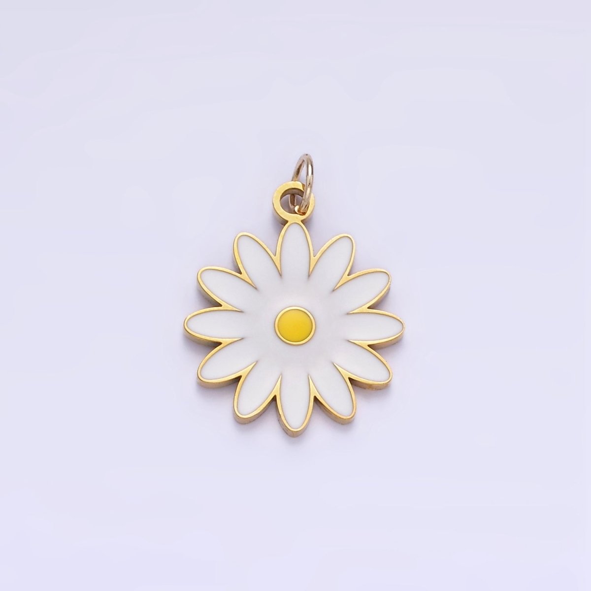Stainless Steel Daisy Flower White Enamel Charm | P1013 - DLUXCA