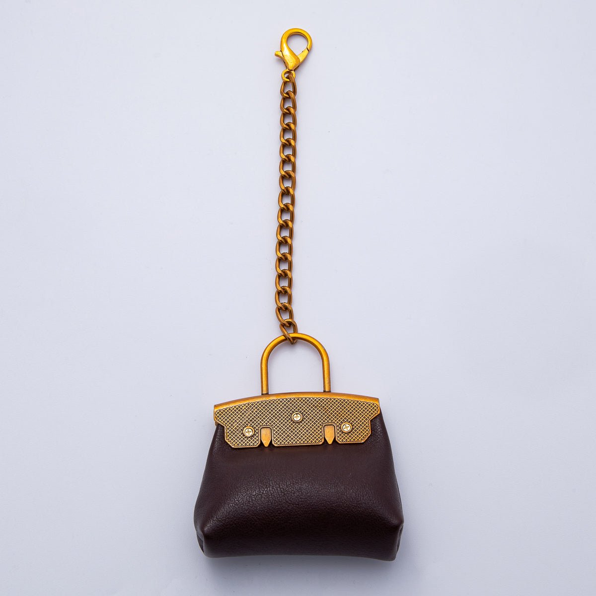 Stainless Steel Dark Brown Bag Ear Bud Case Bag Charm Lobster Clasps Accessories | WB - 00288 - DLUXCA