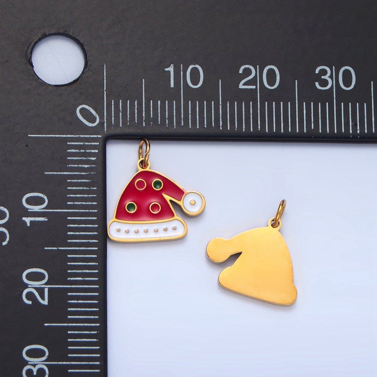 Stainless Steel Dotted Enamel Christmas Hat Holiday Charm | P1498 - DLUXCA