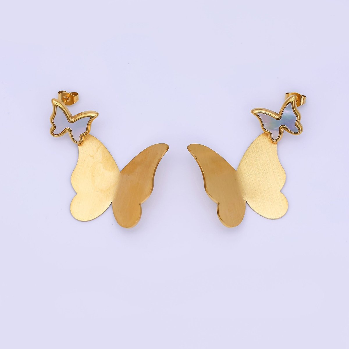Stainless Steel Double Butterfly Stud Earrings in Gold & Silver | AJ004 AJ005 - DLUXCA
