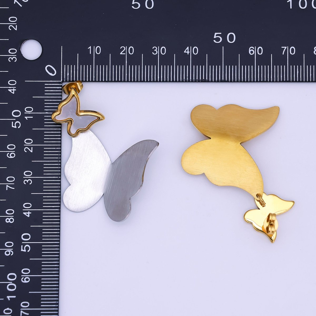 Stainless Steel Double Butterfly Stud Earrings in Gold & Silver | AJ004 AJ005 - DLUXCA