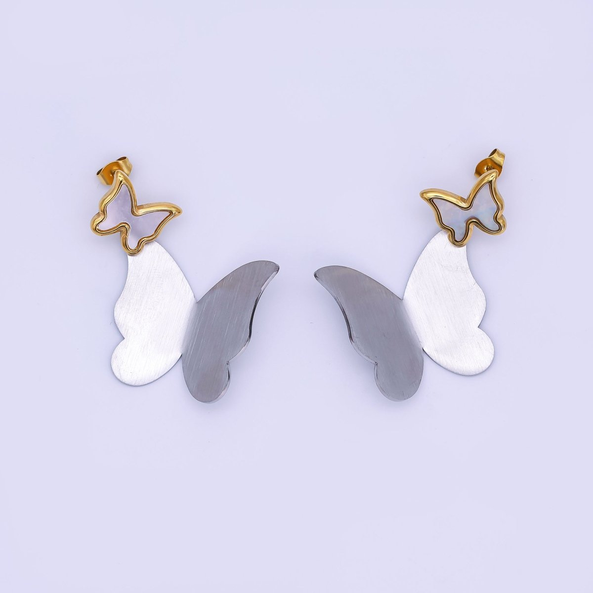 Stainless Steel Double Butterfly Stud Earrings in Gold & Silver | AJ004 AJ005 - DLUXCA