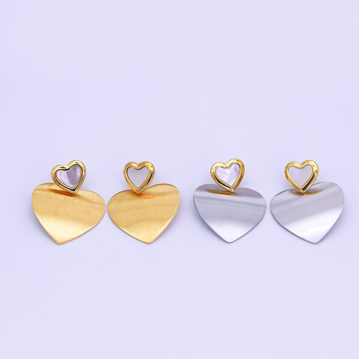 Stainless Steel Double Heart Mixed Metal Drop Stud Earrings in Gold & Silver | AJ017 AJ018 - DLUXCA