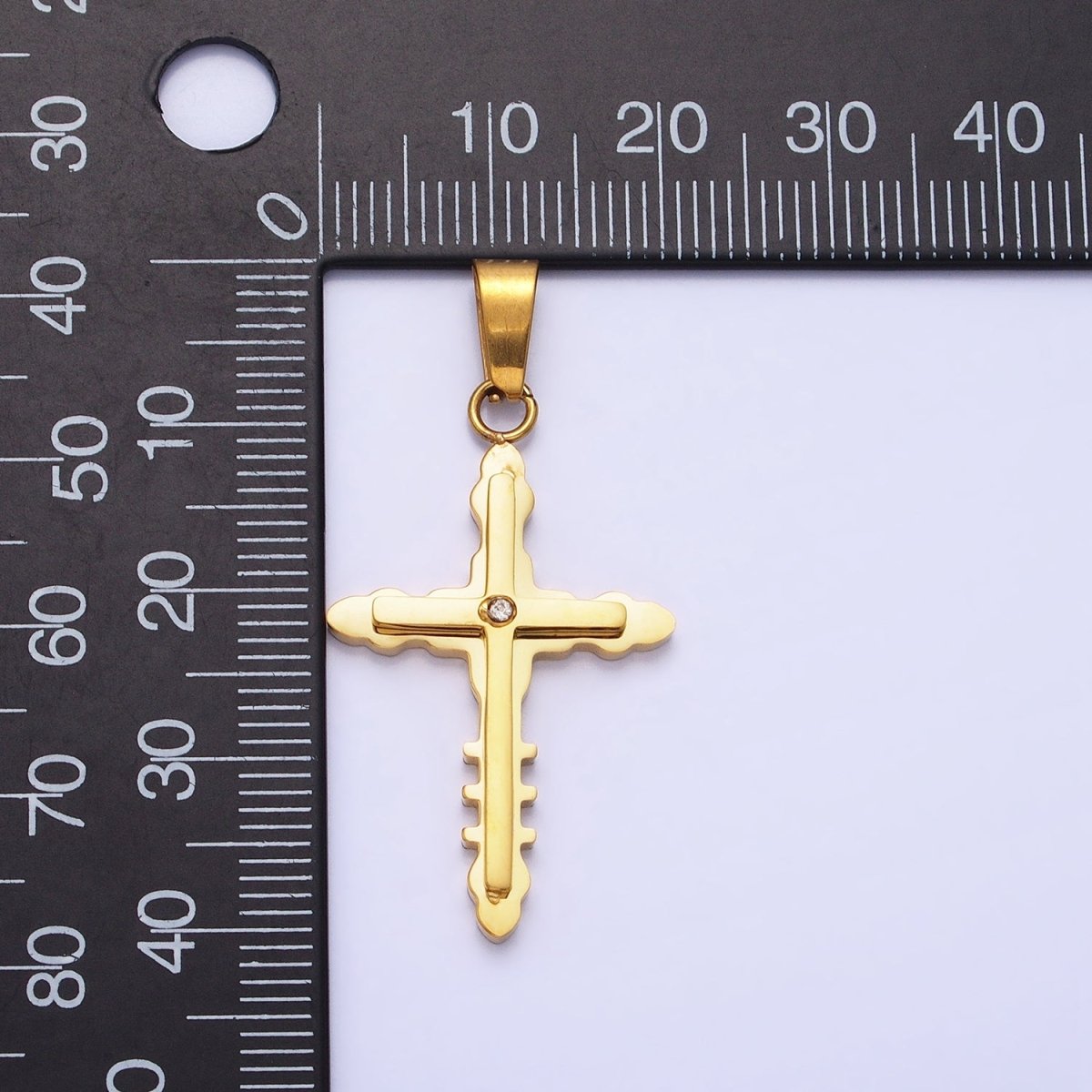 Stainless Steel Double Layer Bubble Religious Latin Cross CZ Pendant in Gold & Silver | P - 1081 - DLUXCA