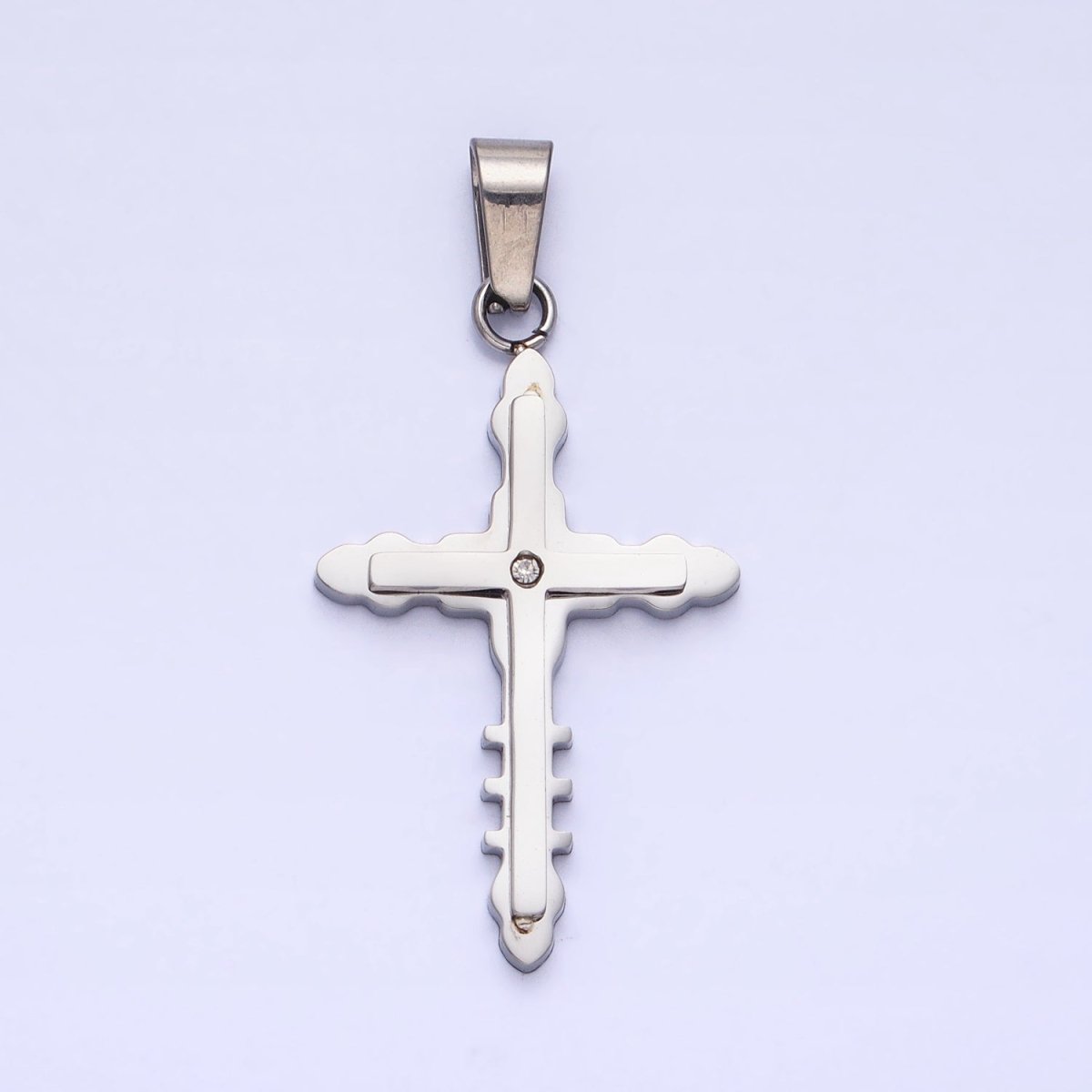 Stainless Steel Double Layer Bubble Religious Latin Cross CZ Pendant in Gold & Silver | P - 1081 - DLUXCA