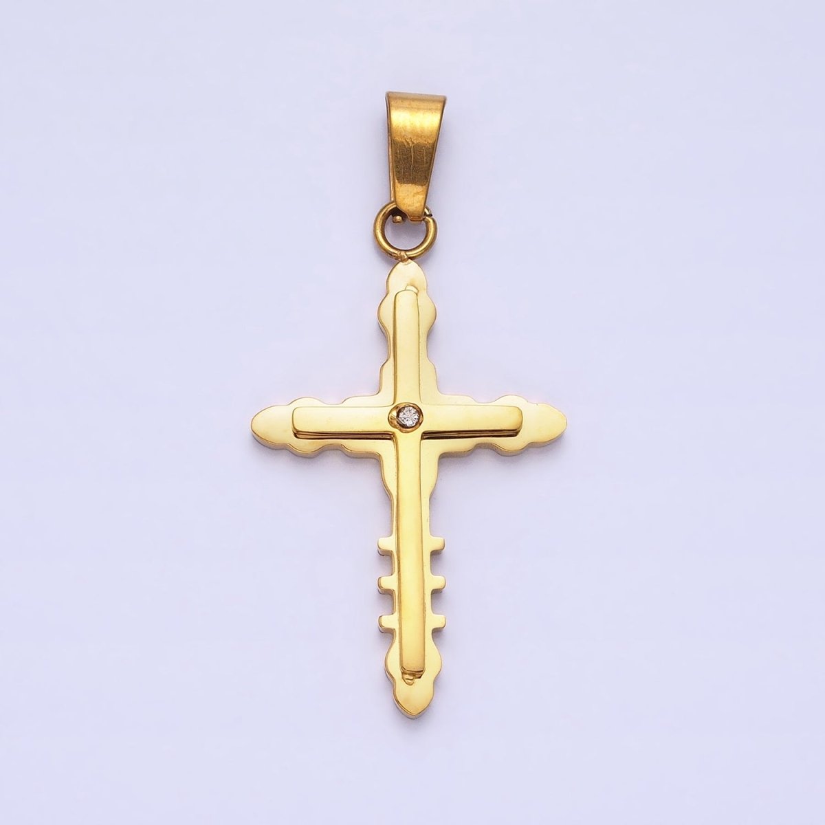 Stainless Steel Double Layer Bubble Religious Latin Cross CZ Pendant in Gold & Silver | P - 1081 - DLUXCA