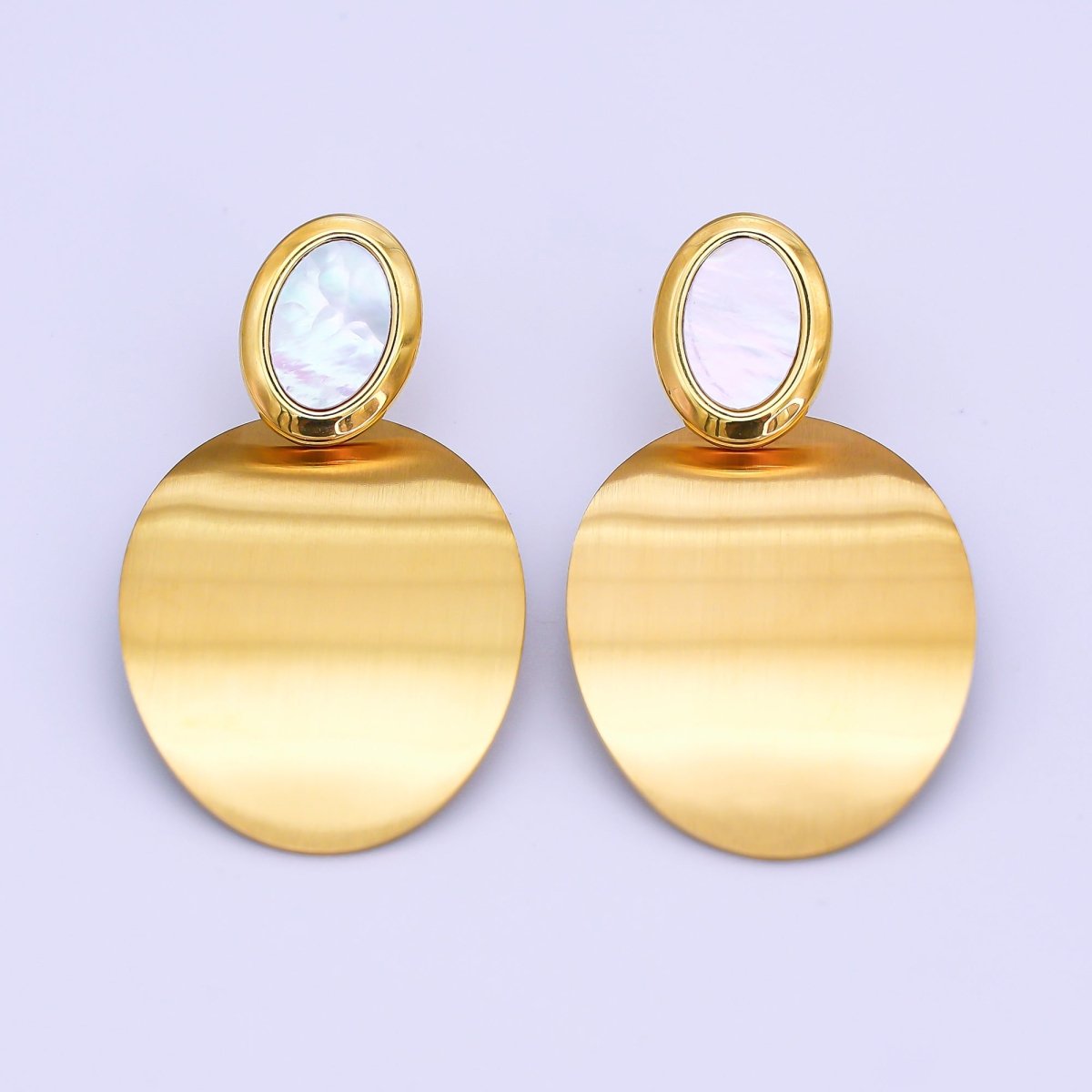 Stainless Steel Double Oval Mixed Metal Drop Stud Earrings in Gold & Silver | AJ014 AJ015 - DLUXCA